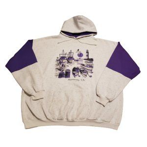 Vintage B&J Monterey California Hoodie Men's XL White Purple Travel Made in USA